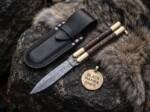 Handmade Damascus Steel Balisong Knife | Rose Wood & Brass Bolsters Handle | Premium Butterfly Knife with Leather Sheath | Personalized Gift | BMK-725