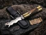 Hand Forged D2 Steel Balisong Snake Blade Knife| Stag & Brass Engraved Bolsters Handle | Premium Butterfly Knife with Leather Sheath | BMK-2017
