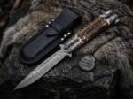 Handmade Damascus Steel Balisong Knife | Stag and Steel Engraved Bolster Handle | Premium Balisong Knife with Leather Sheath Personalized Gift | BMK-721