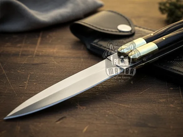 Handmade D2 Steel Balisong Knife | Kamagong Wood & Brass Handle | Premium Butterfly Knife with Leather Sheath | Personalized Gift for Him & Her | BMK-727 - view 4