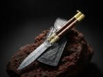BMK-725 Handmade Damascus Steel Balisong Knife | Rose Wood & Brass Bolsters Handle | Premium Butterfly Knife with Leather Sheath | Personalized Gift for Him & Her
