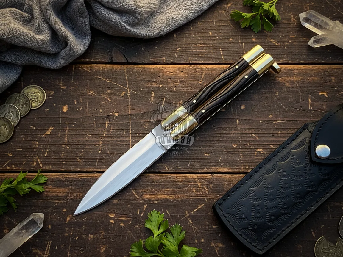 Handmade D2 Steel Balisong Knife | Kamagong Wood & Brass Handle | Premium Butterfly Knife with Leather Sheath | Personalized Gift for Him & Her | BMK-727 - view 5