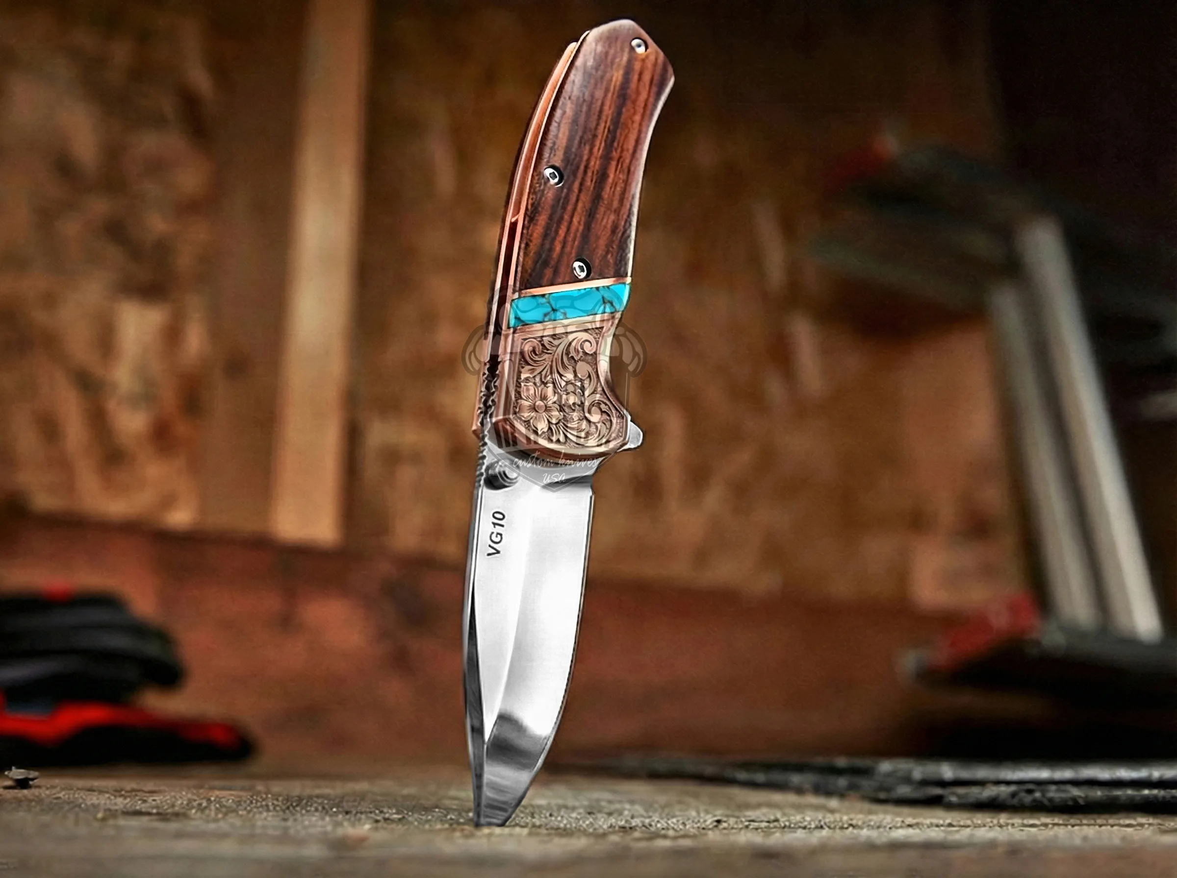 Signature - Hand-Forged Folding Pocket Knife, 7″ Overall, Rose Wood Handle | BMK-719