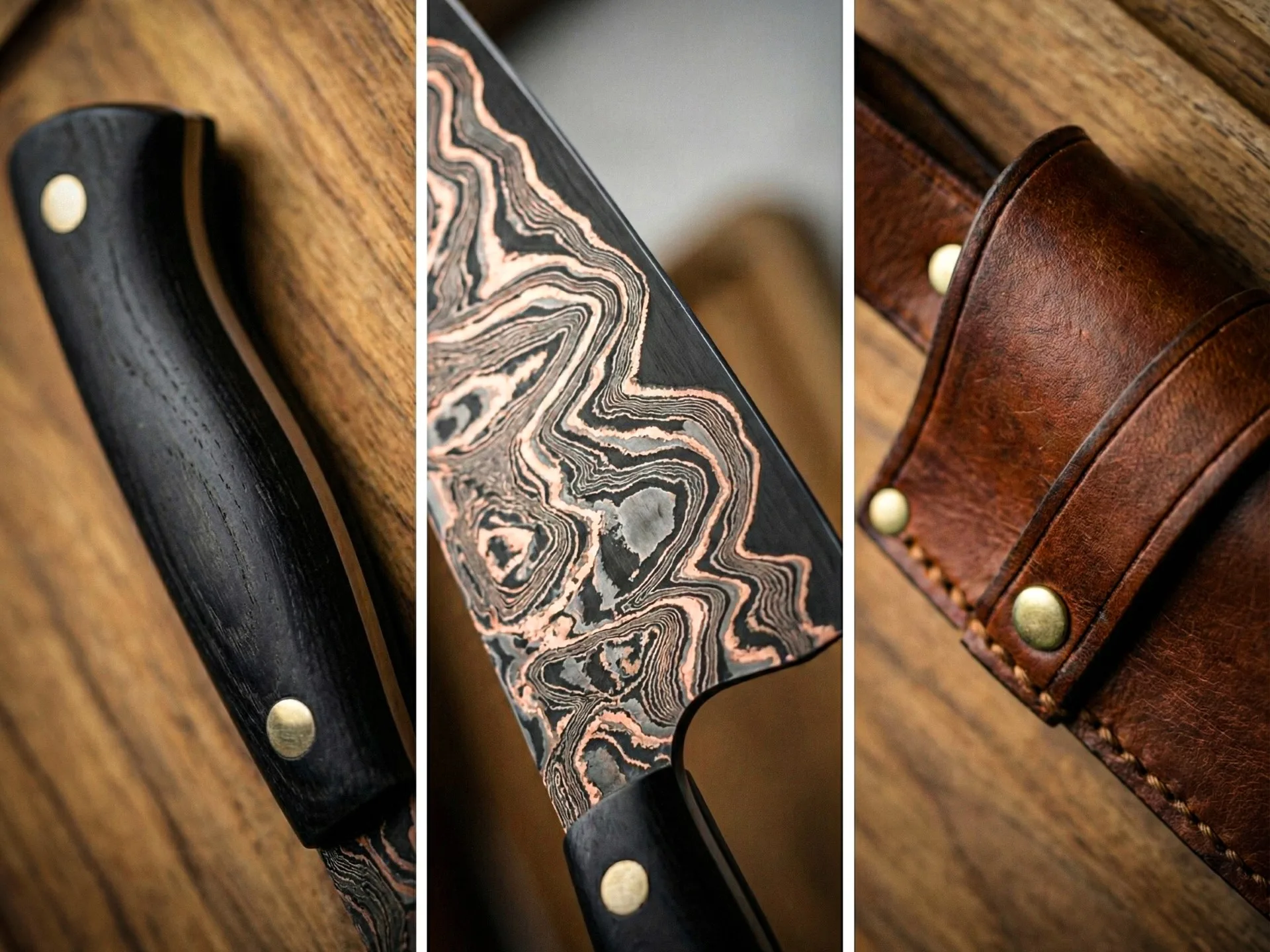 Copper – Damascus Chef Knife, 13″ Overall, Micarta Handle - view 3