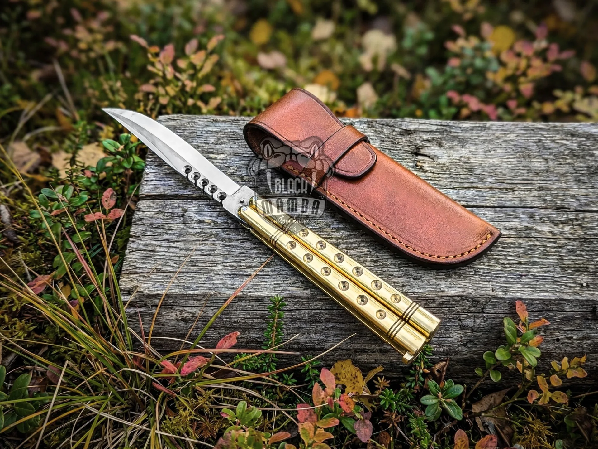 Handmade D2 Steel Balisong Knife| Brass Handle | Premium Butterfly Knife with Leather Sheath Custom Gift for Him | Collector Blade | BMK-711 - view 5