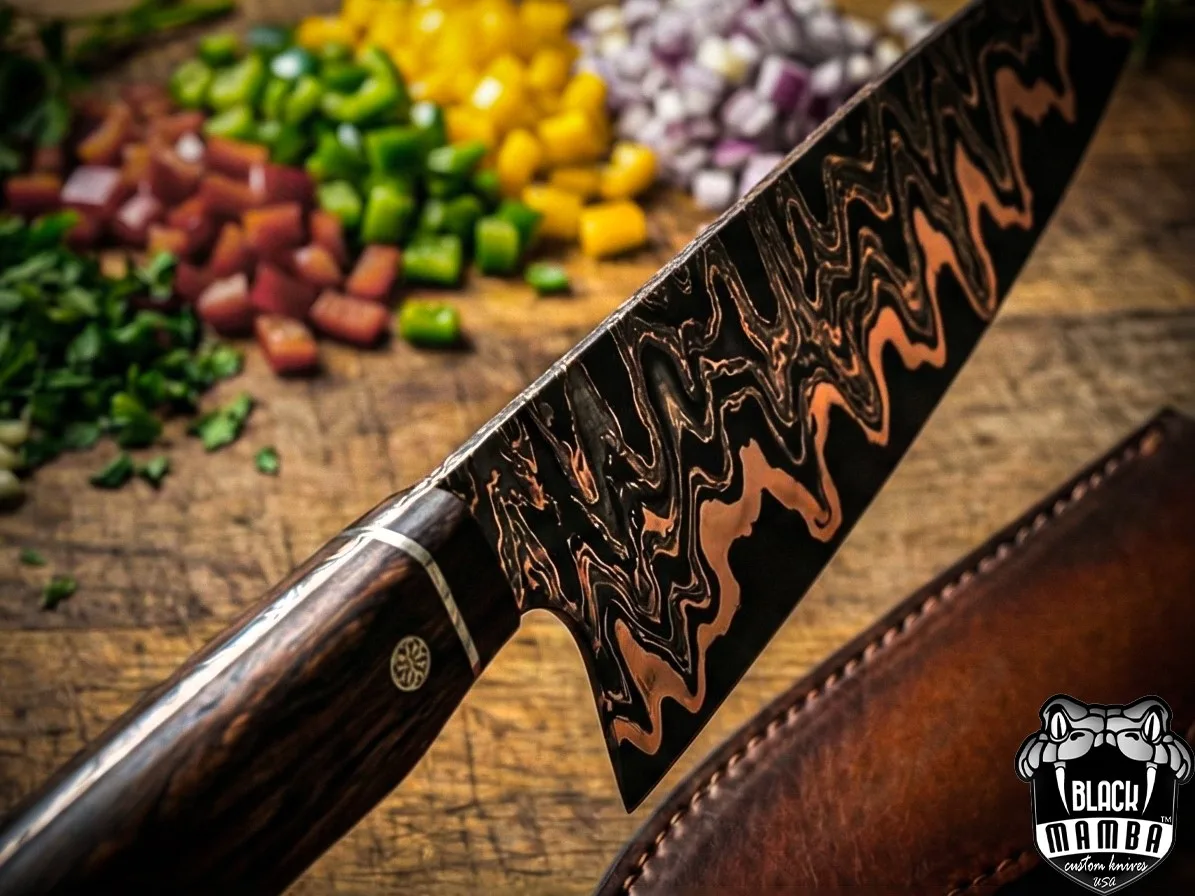Copper – Damascus Chef Knife, 13″ Overall, Rose Wood Handle - view 5