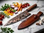 BMK-709 Handmade Damascus Copper Steel Chef Knife | Rosewood & Copper Spacer and Rose Wood Bolster Handle | Custom Gift for Him | Collector Blade