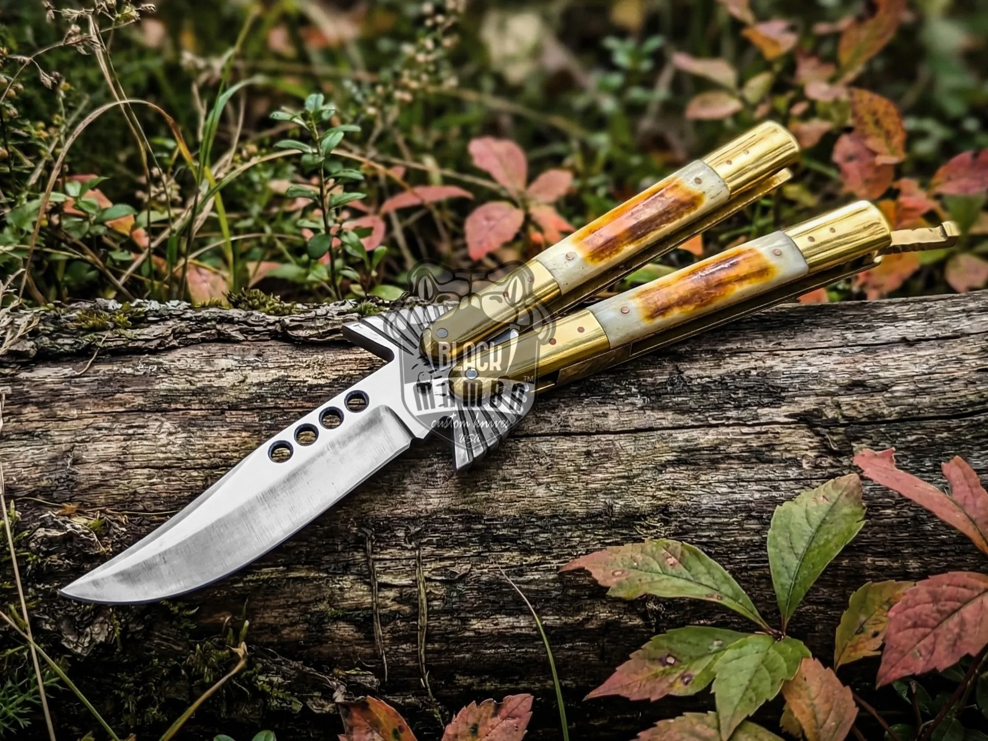 Filipino Balisong Butterfly Knife - Handmade D2 Steel Balisong & | Bone & Brass Bolster - view 4