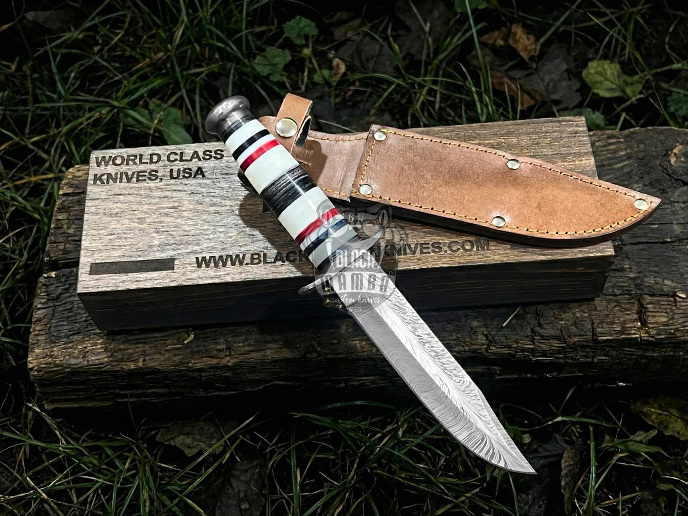Feather – Damascus Hunting Knife, 12″ Overall