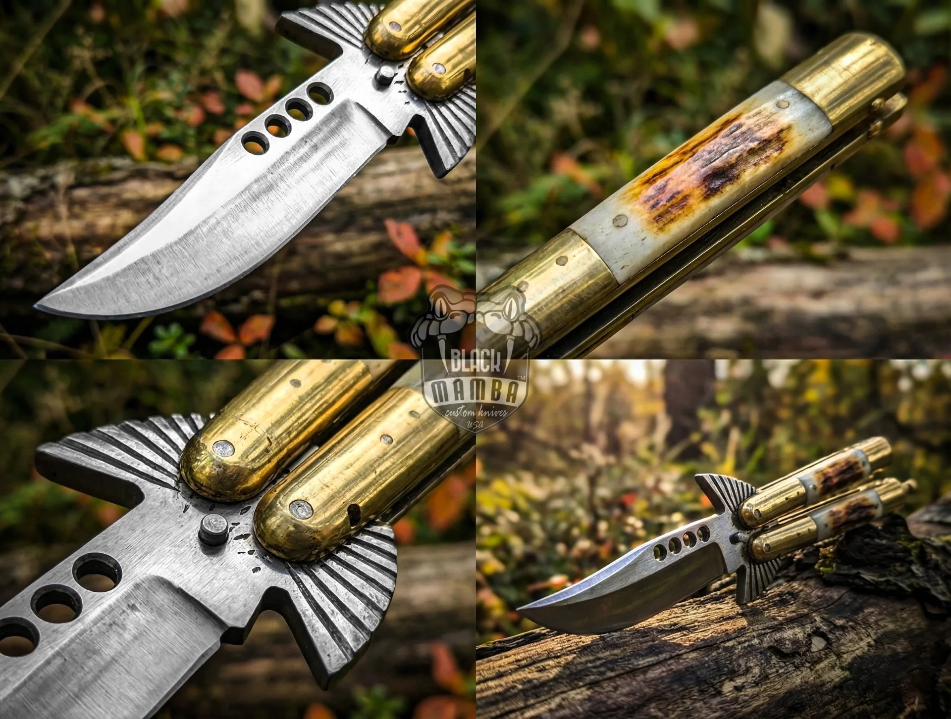 Filipino Balisong Butterfly Knife - Handmade D2 Steel Balisong & | Bone & Brass Bolster - view 5