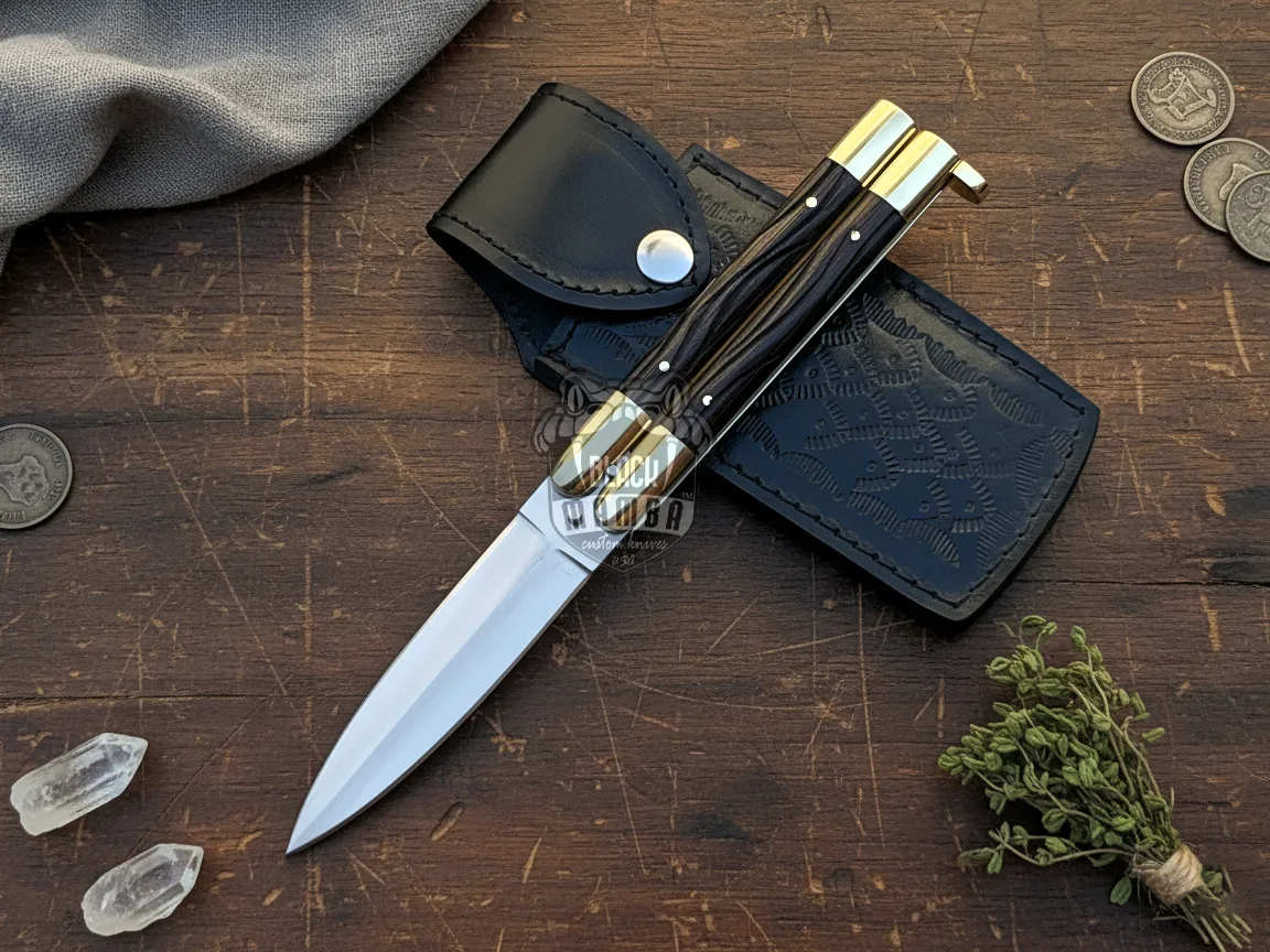 Handmade D2 Steel Balisong Knife | Kamagong Wood & Brass Handle | Premium Butterfly Knife with Leather Sheath | Personalized Gift for Him & Her | BMK-727