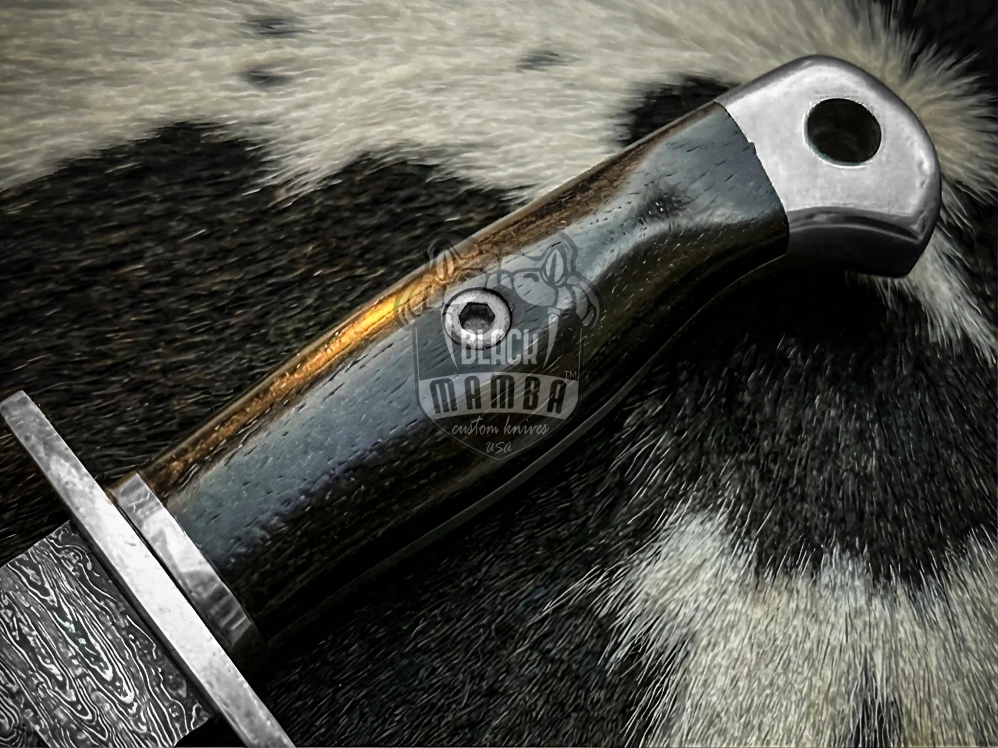 Damascus Hunting Knife, 12″ Overall, Buffalo Horn Handle - view 5