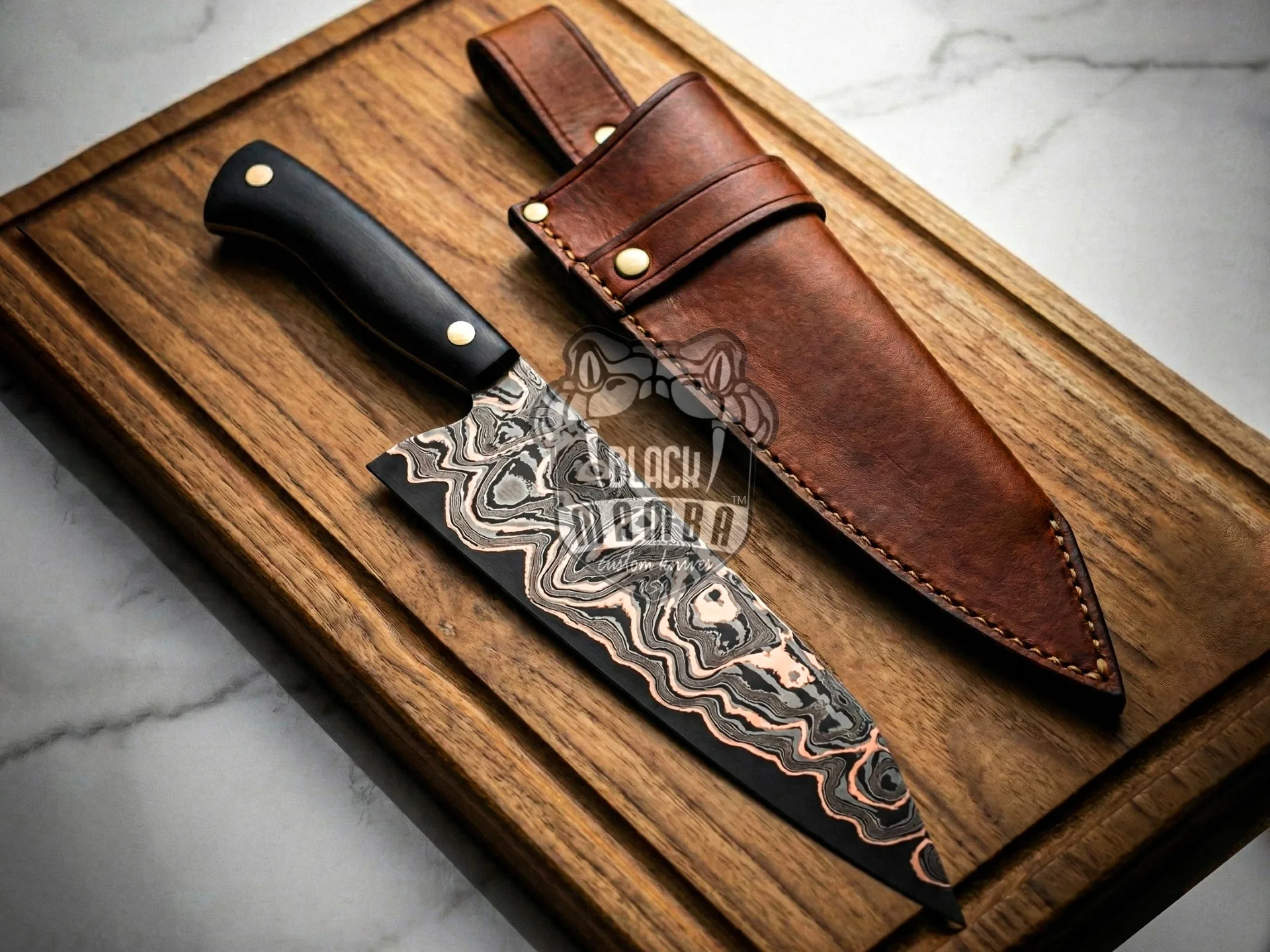 Copper – Damascus Chef Knife, 13″ Overall, Micarta Handle - view 4