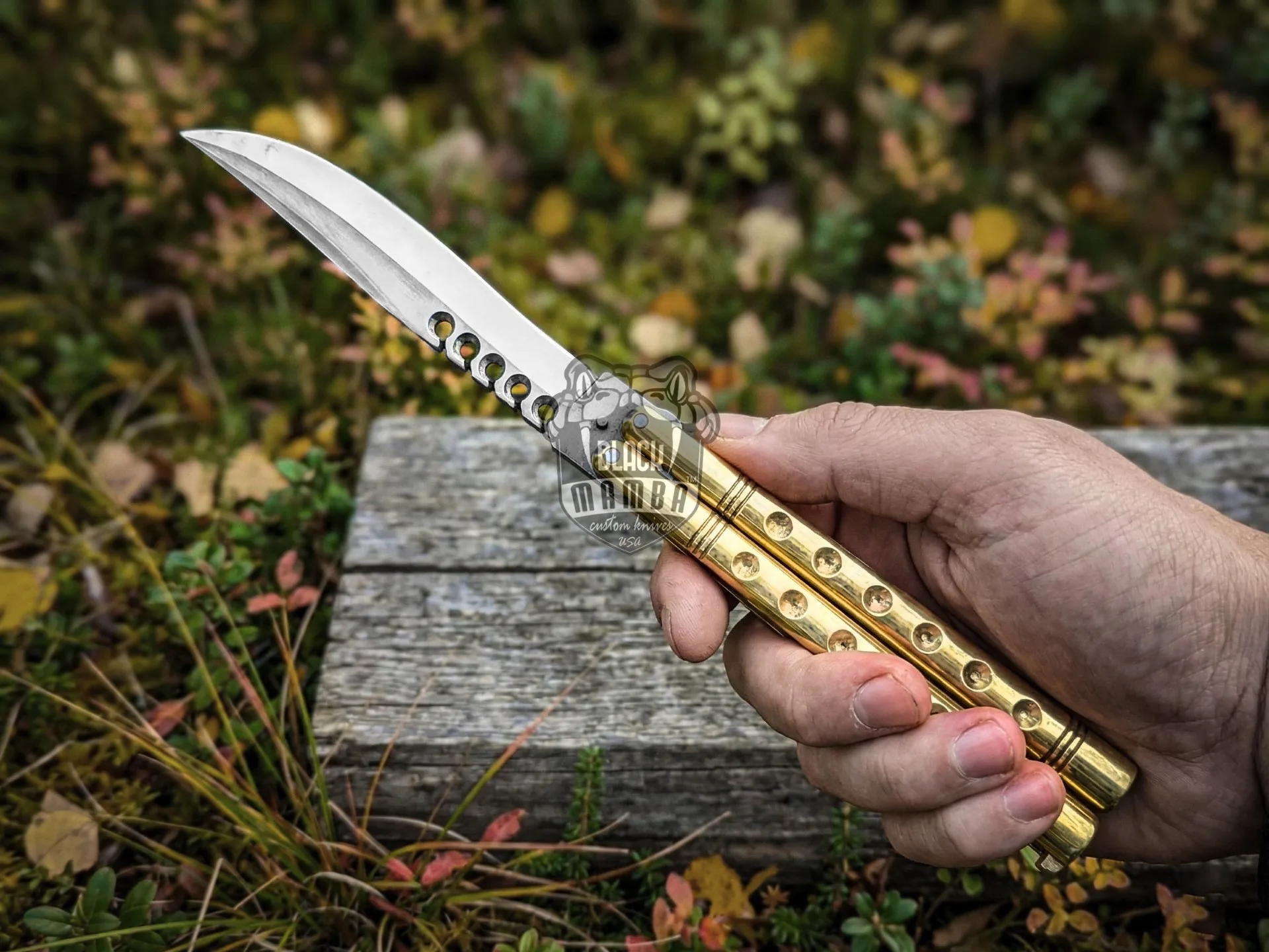 Handmade D2 Steel Balisong Knife| Brass Handle | Premium Butterfly Knife with Leather Sheath Custom Gift for Him | Collector Blade | BMK-711 - view 3