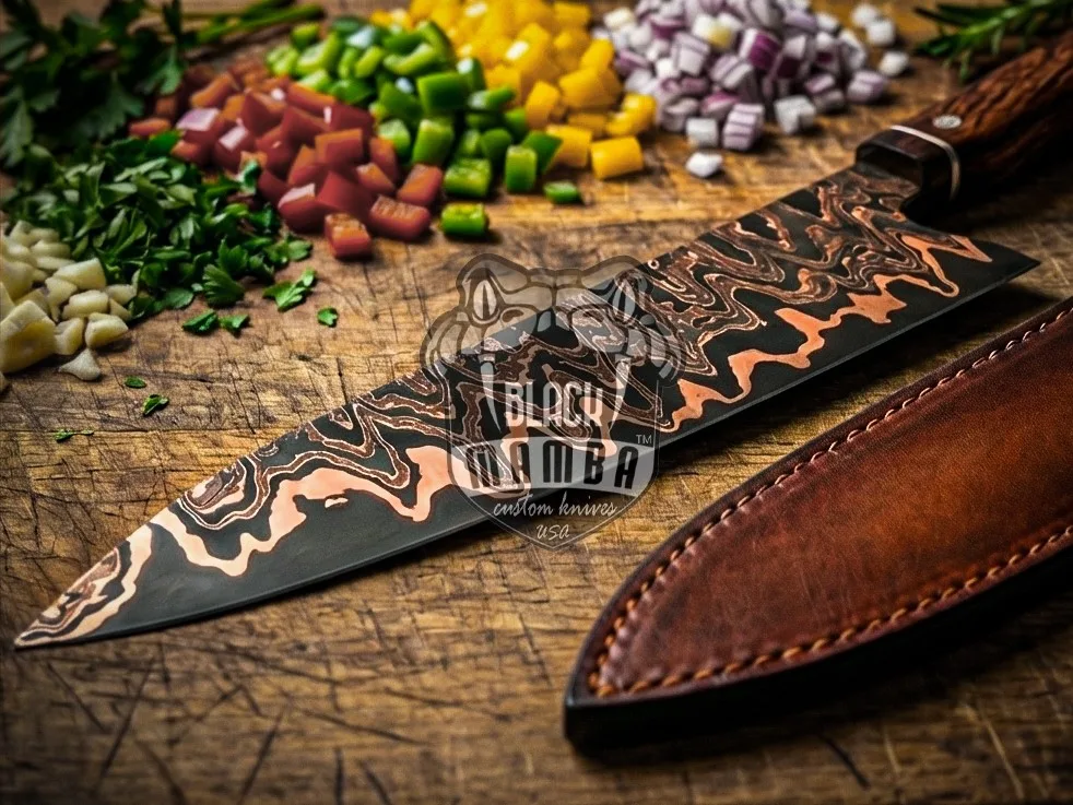 Copper – Damascus Chef Knife, 13″ Overall, Rose Wood Handle - view 6