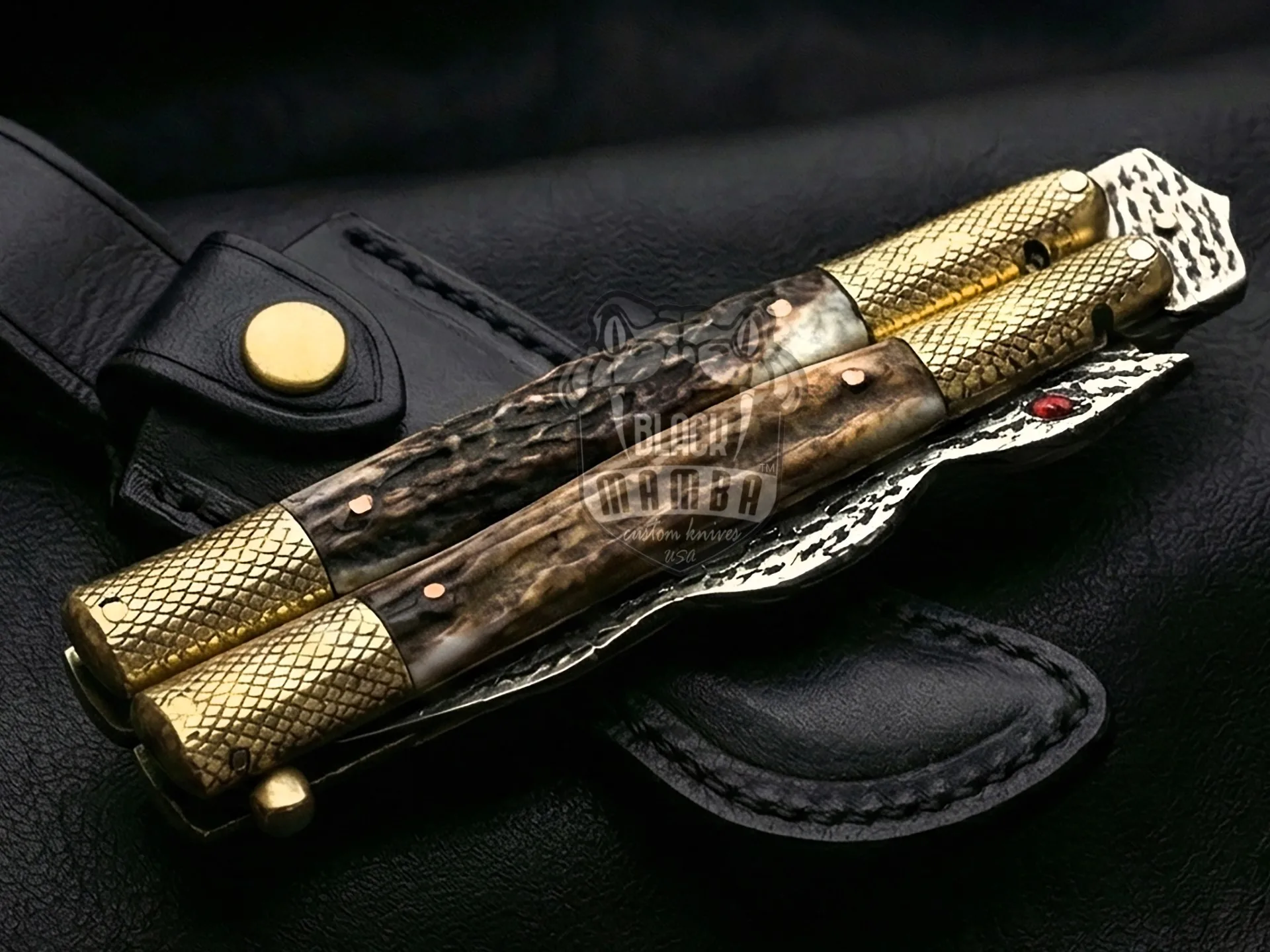 D2 Steel Balisong Butterfly Knife – Snake Blade, Stag Handle | BMK-708 - view 4