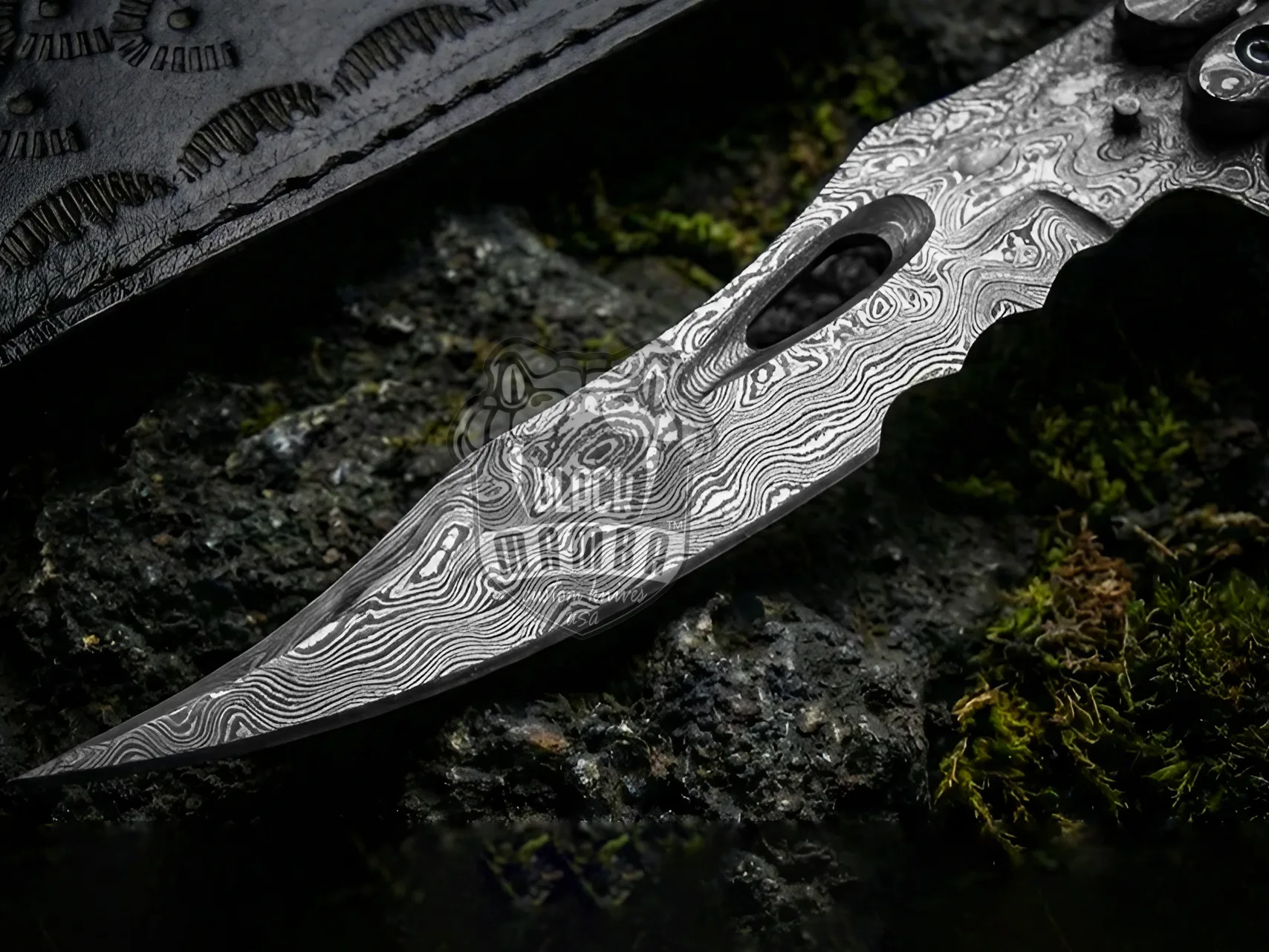 Damascus Filipino Balisong Butterfly Knife – Rose Wood, Steel Bolsters | BMK-726 - view 5