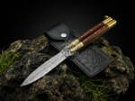 BMK-729 Handmade Damascus Steel Double Edge Balisong Knife | Rose Wood & Brass Bolster Handle | Premium Butterfly Knife with Leather Sheath Personalized Gift for Him & Her