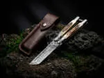 Filipino Balisong Butterfly Knife - Handmade Damascus Steel Balisong Tanto Blade & Stag & Steel Bolsters | Premium Butterfly