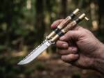 Handmade D2 Steel Balisong Knife | Stag & Black Resin Handle with Brass Bolsters | Premium Butterfly Knife with Leather Sheath | BMK-734