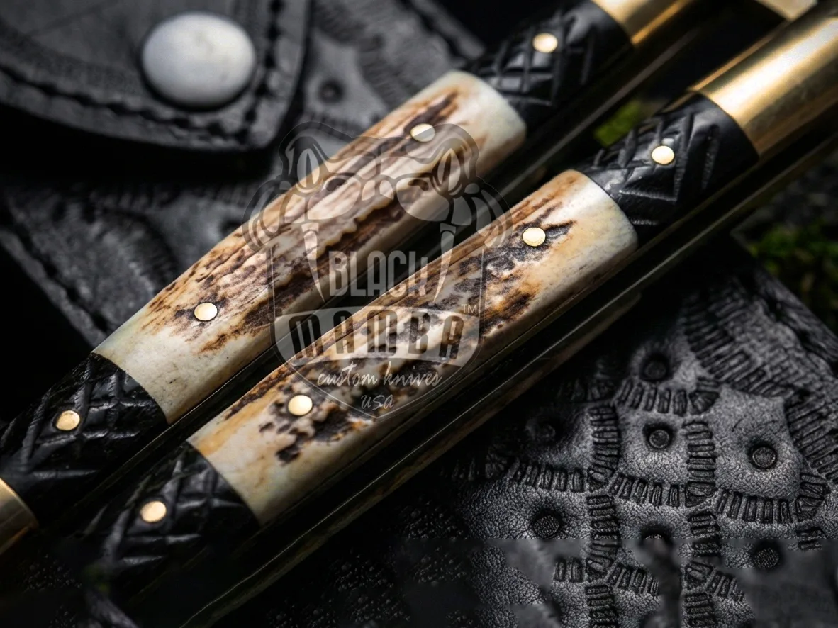 Filipino Balisong Butterfly Knife - Handmade D2 Steel Balisong & | Stag & Black Resin - view 3