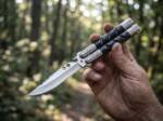 Handmade D2 Steel Balisong Knife | Black Horn & Steel Engraved Bolsters Handle | Premium Butterfly Knife with Leather Sheath | BMK-735