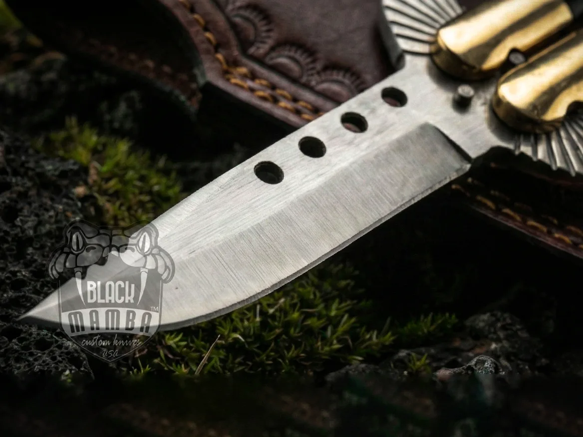 Handmade D2 Steel Balisong Knife Eagle Shape Blade | Black Horn & Brass Bolsters Handle | Premium Butterfly Knife with Leather Sheath | Personalized Gift for Him & Her | BMK-737 - view 5