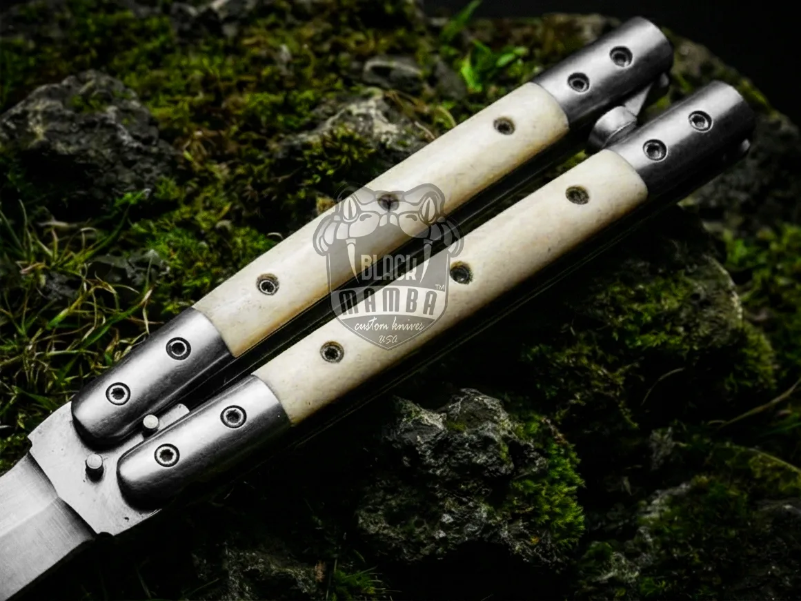 Filipino Balisong Butterfly Knife - Handmade D2 Steel Balisong & | Bone & Steel Bolster - view 4