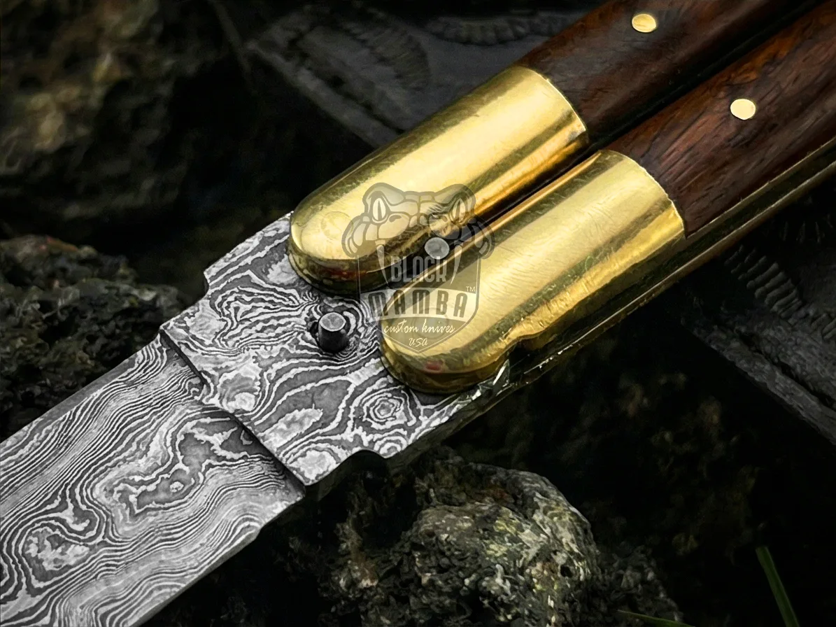 Damascus Filipino Balisong Butterfly Knife – Double Edge, Rose Wood | BMK-728A - view 5