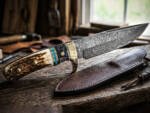 BMK-742 Handmade Damascus Steel Hunting Knife  Stag & Turquoise Handle with Brass Bolster 