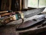Hunting - Damascus Hunting Knife, 11″ Overall, Stag Handle