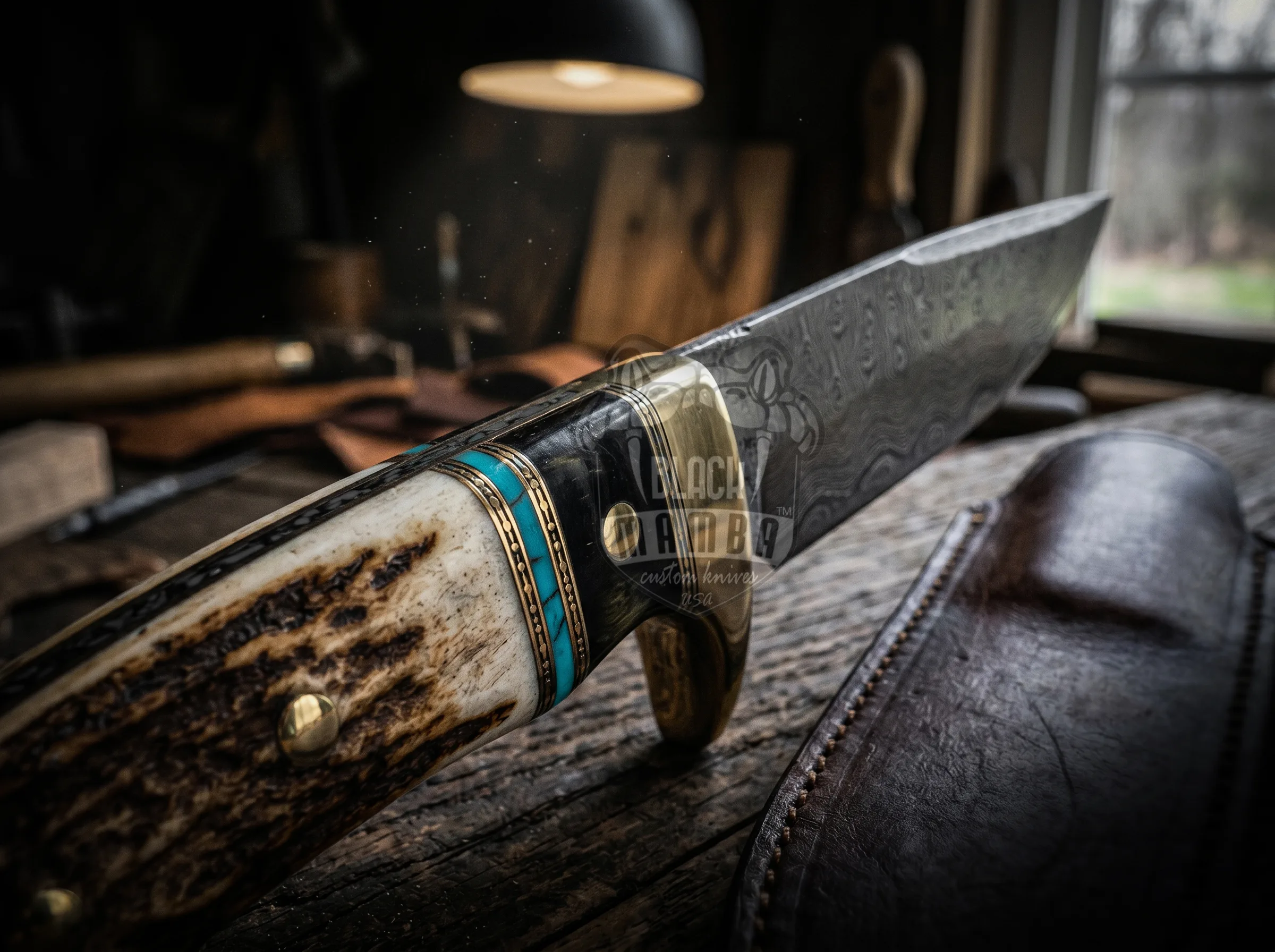 Hunting - Damascus Hunting Knife, 11″ Overall, Stag Handle - view 2