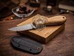 BMK-745 Handmade Damascus Fudge Knife with Olive Wood Handle Cutting Board & Leather Sheath | USA Made Camping & Hunting Gift for Him