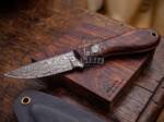 BMK-746 Handmade Damascus Fudge Knife with Rosewood Handle – USA Made Camping & Hunting Gift for Him