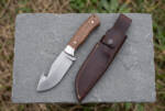 Grey Stalker Handmade D2 Steel Satin Gut Hook Hunting Knife with Walnut Wood Handle, Stainless Bolster & Leather Sheath | Deer Hunting Gift for Him | BMK-1161