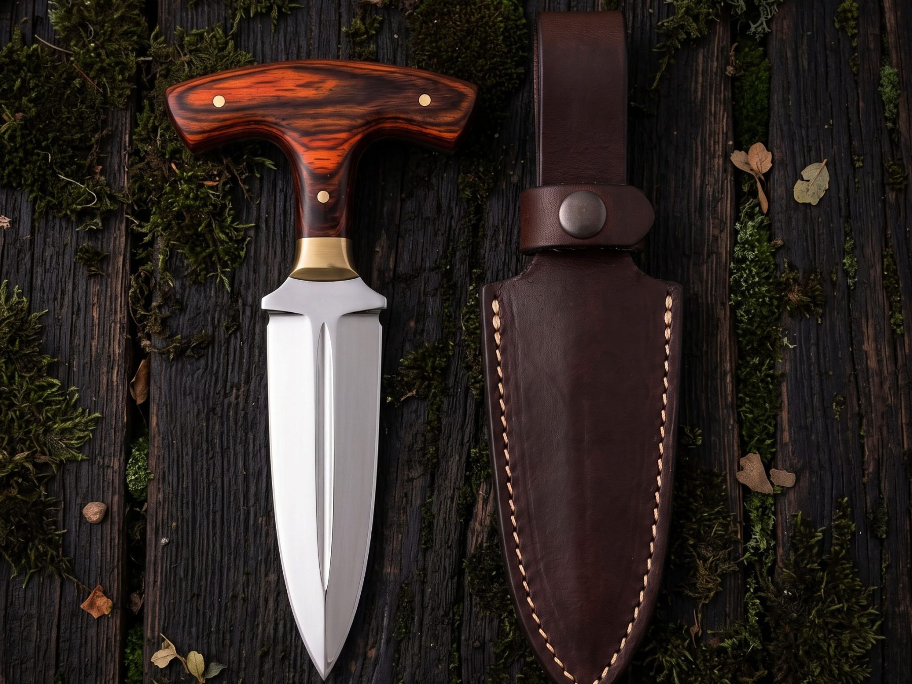 Bronze Fist Handmade D2 Steel Mirror Polished Push Dagger with Rosewood Handle, Brass Bolster & Leather Sheath | Classic EDC Knife | BMK-1194 - view 2