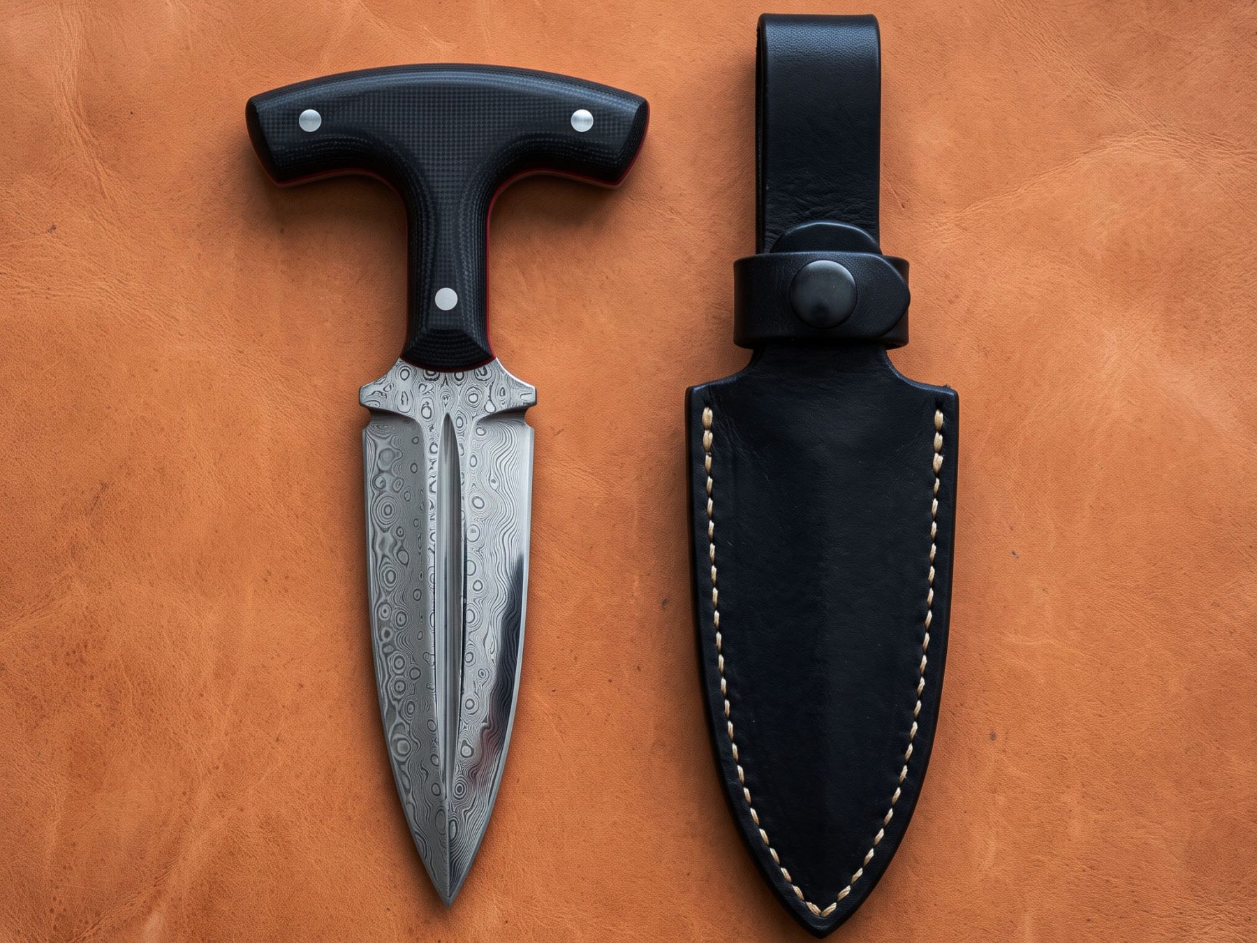 Ravenpoint Handmade Damascus Push Dagger with Ebony Wood Handle & Leather Sheath | Collector EDC Knife | BMK-1195 - view 2