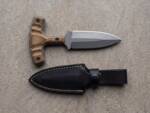 Sand Wraith coyote tan Micarta push dagger with black leather sheath - Black Mamba Knives