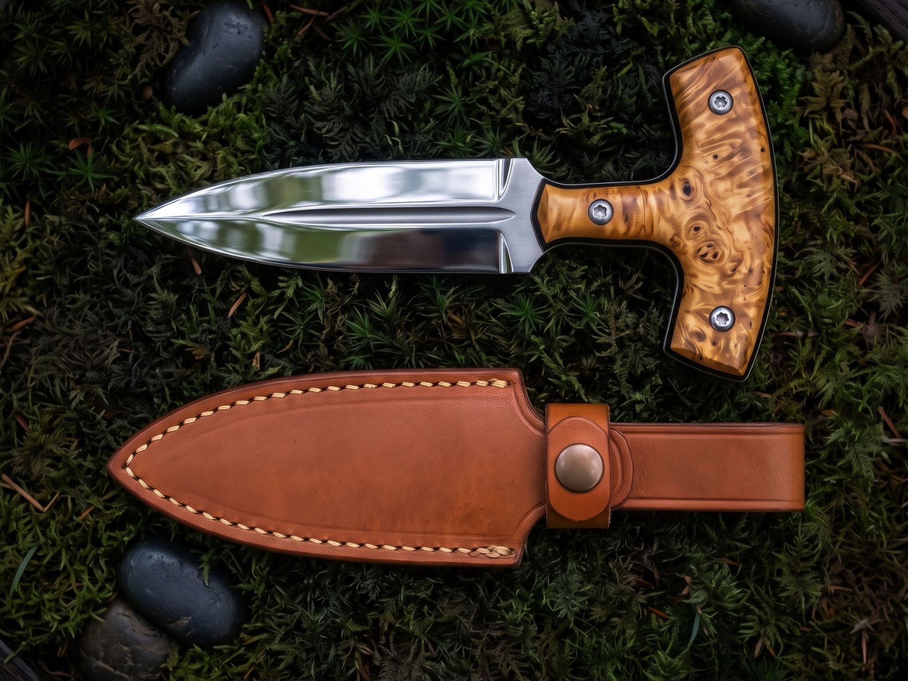 Snowburl Handmade D2 Steel Mirror Polished Push Dagger with Stabilised Burl Wood Handle & Leather Sheath | Collector EDC Knife | BMK-1198 - view 2