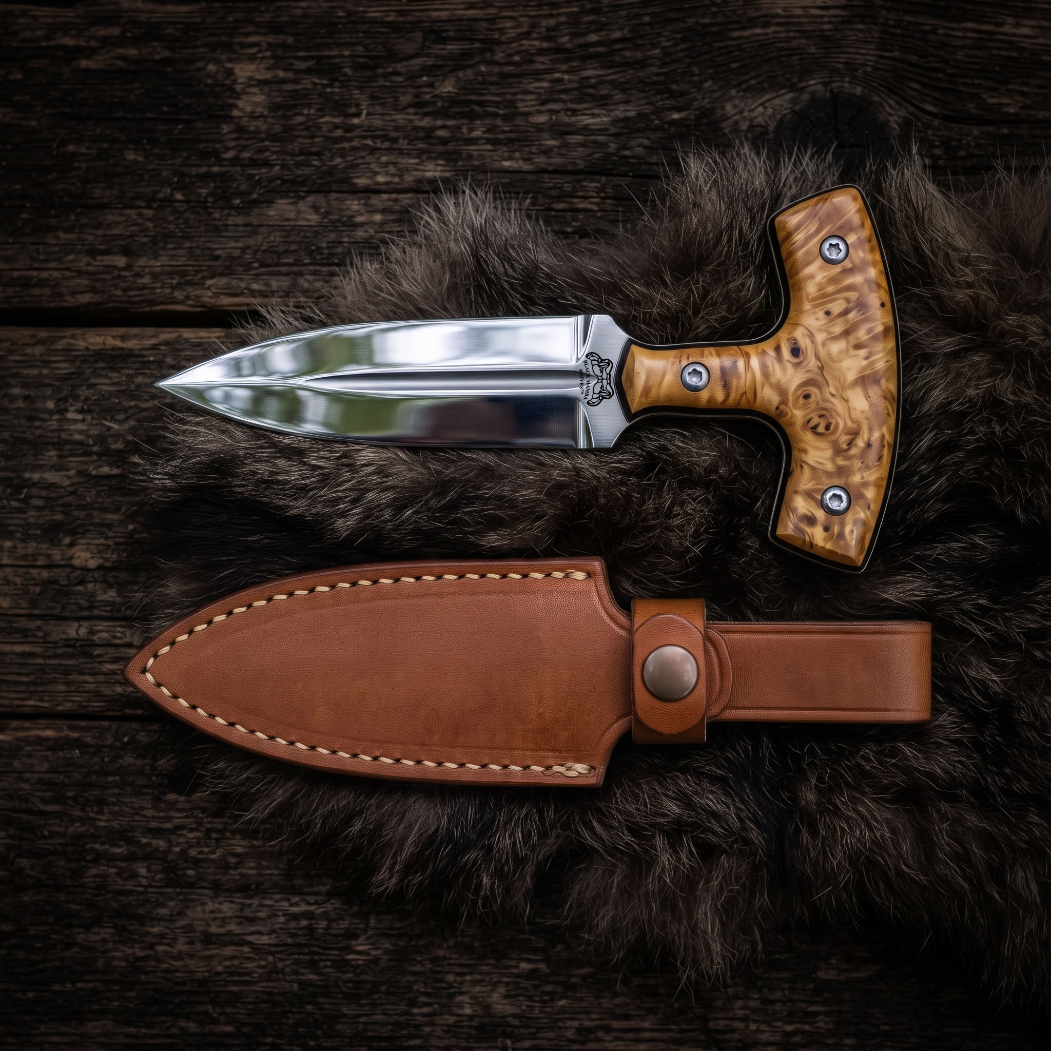 Snowburl Handmade D2 Steel Mirror Polished Push Dagger with Stabilised Burl Wood Handle & Leather Sheath | Collector EDC Knife | BMK-1198