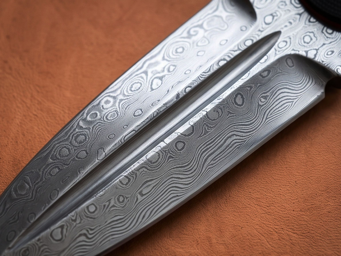 Ravenpoint Handmade Damascus Push Dagger with Ebony Wood Handle & Leather Sheath | Collector EDC Knife | BMK-1195 - view 3
