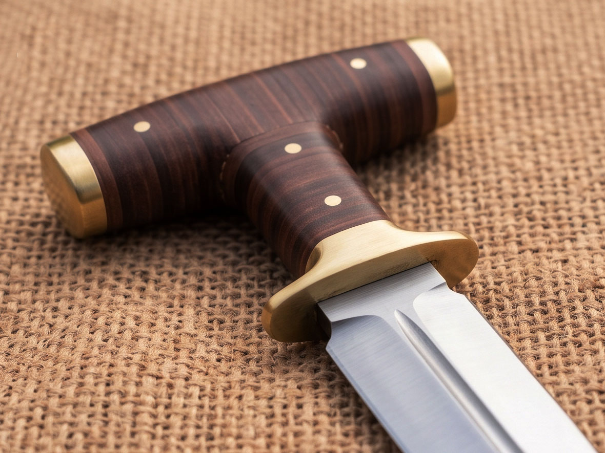 Brass Sentinel Handmade D2 Steel Push Dagger with Stacked Leather Handle, Brass Guard & Pommel | Traditional Collector Knife | BMK-1202 - view 3