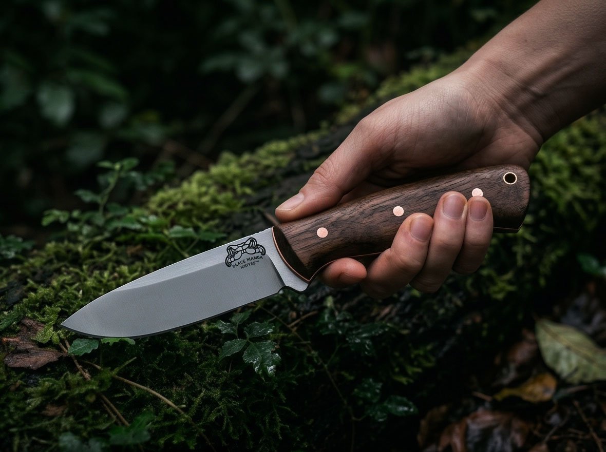 Hazel Drift Handmade D2 Steel Drop Point Ladies Knife with Walnut Wood Handle & White Leather Sheath | Women’s Everyday Knife | BMK-1203 - view 3