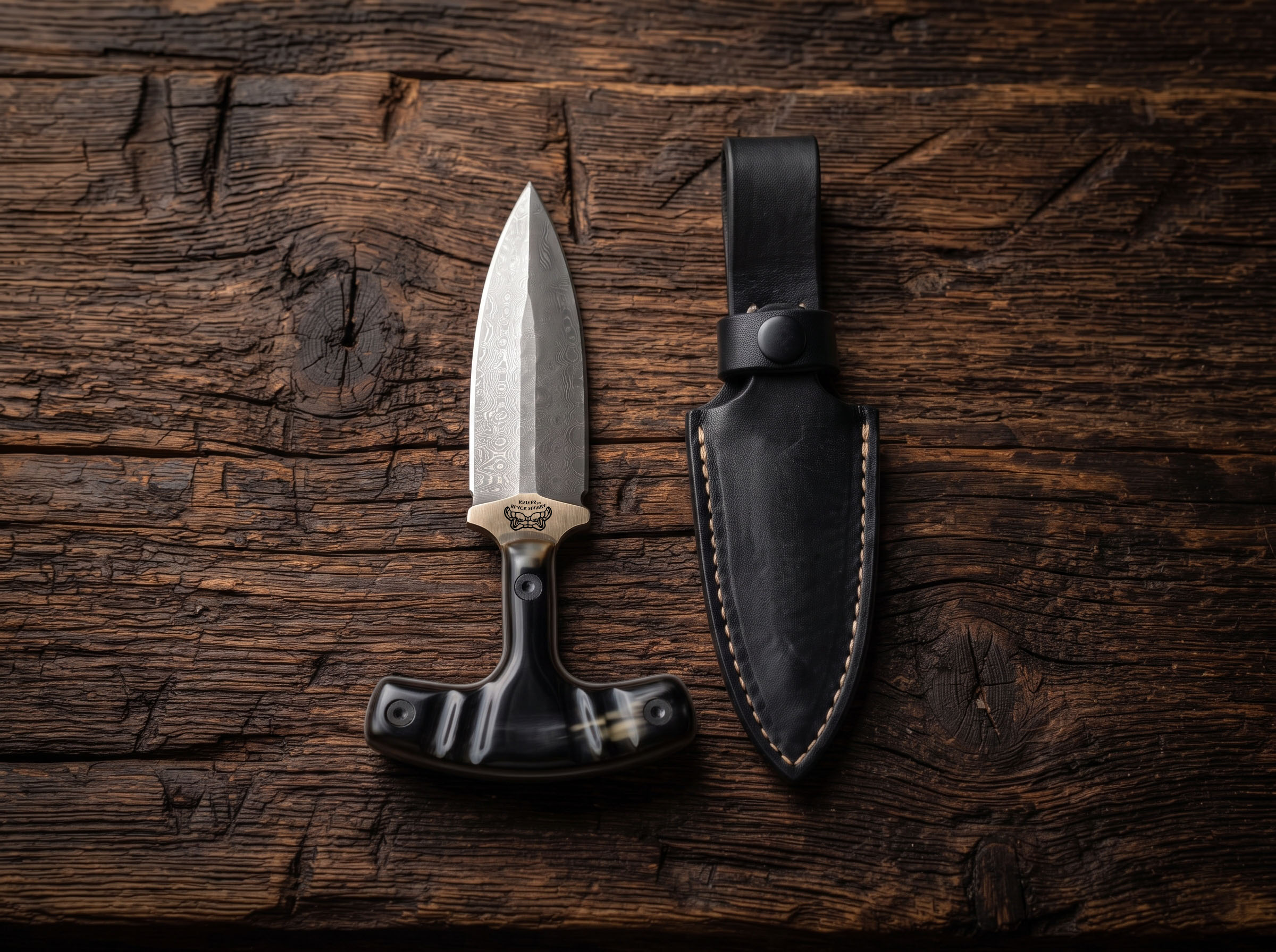 Blackhorn Handmade High Carbon Steel Push Dagger with Buffalo Horn Handle & Leather Sheath | Traditional EDC Knife | BMK-1200