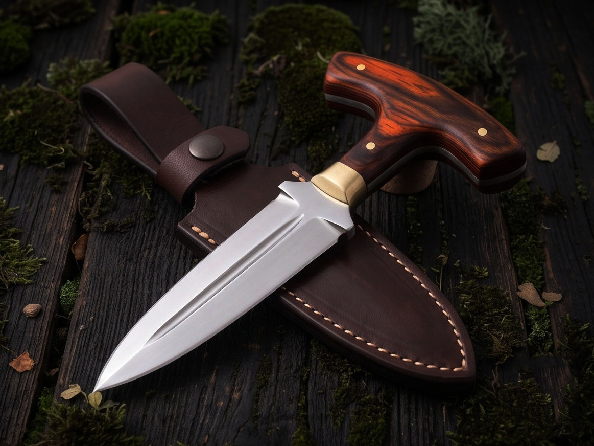Bronze Fist Handmade D2 Steel Mirror Polished Push Dagger with Rosewood Handle, Brass Bolster & Leather Sheath | Classic EDC Knife | BMK-1194 - view 4