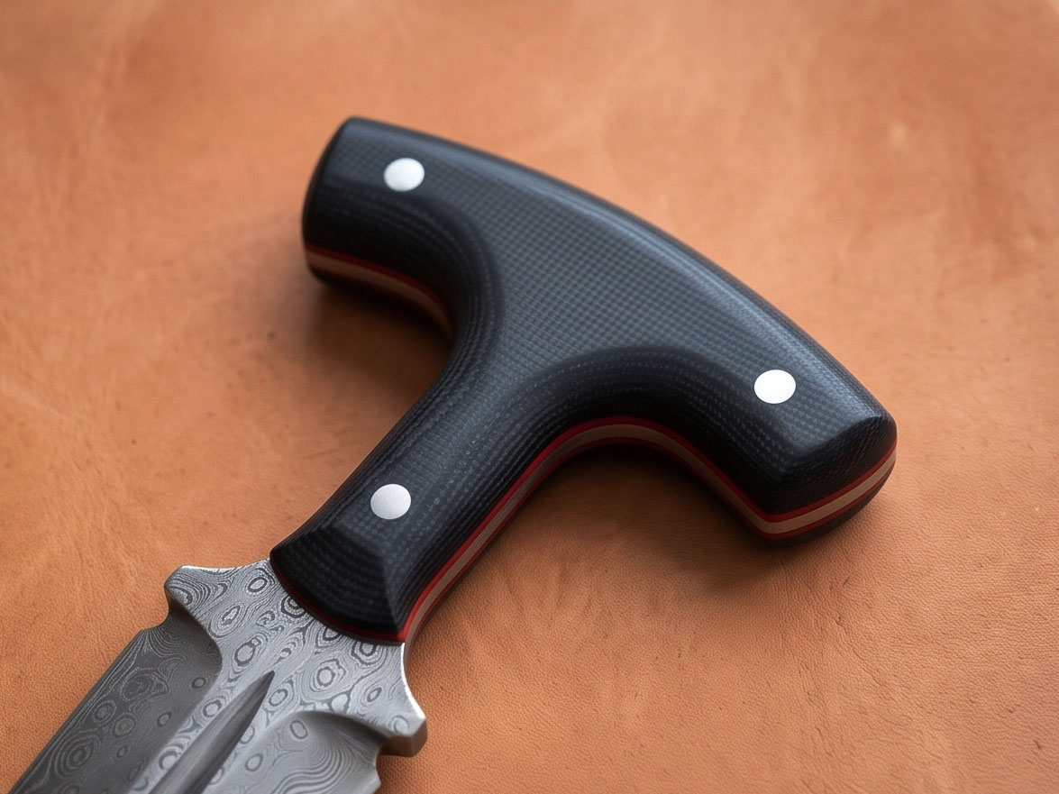 Ravenpoint Handmade Damascus Push Dagger with Ebony Wood Handle & Leather Sheath | Collector EDC Knife | BMK-1195 - view 4