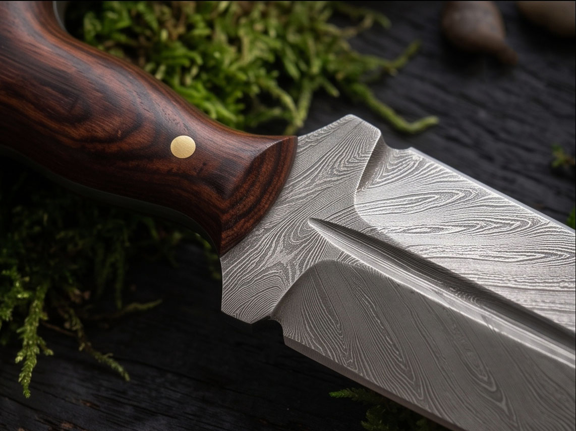 Rosethorn Handmade Damascus Push Dagger with Rosewood Handle, Brass Pins & Leather Sheath | Collector EDC Knife | BMK-1196 - view 4