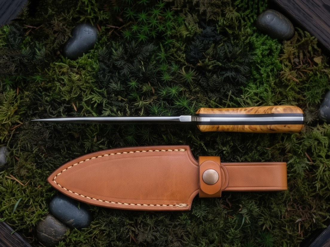 Snowburl Handmade D2 Steel Mirror Polished Push Dagger with Stabilised Burl Wood Handle & Leather Sheath | Collector EDC Knife | BMK-1198 - view 4