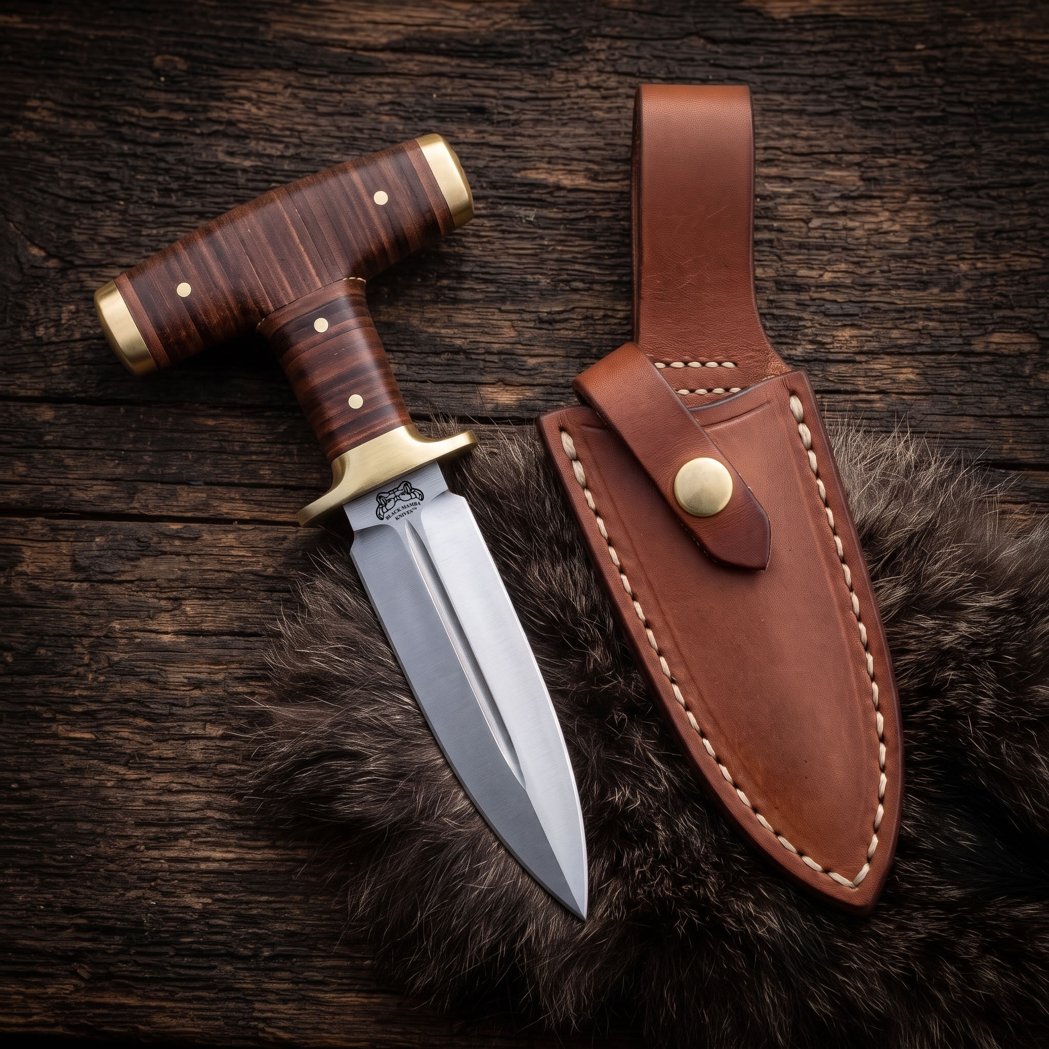 Brass Sentinel Handmade D2 Steel Push Dagger with Stacked Leather Handle, Brass Guard & Pommel | Traditional Collector Knife | BMK-1202