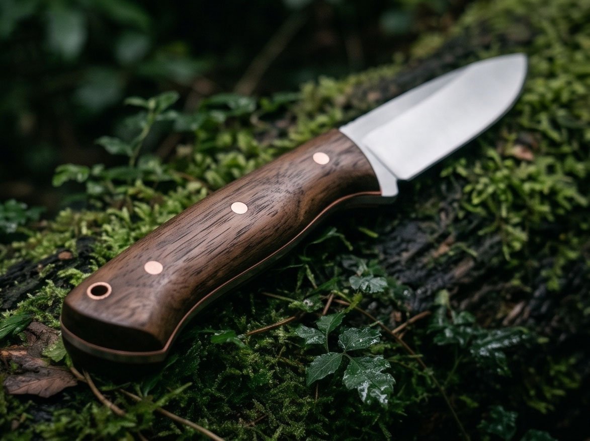 Hazel Drift Handmade D2 Steel Drop Point Ladies Knife with Walnut Wood Handle & White Leather Sheath | Women’s Everyday Knife | BMK-1203 - view 5